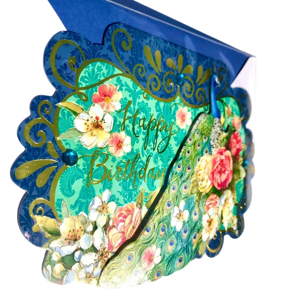 Punch Studio Single(1) 3D Die-Cut Birthday Peacock Card Env+Seal 5” x 7” (68721)